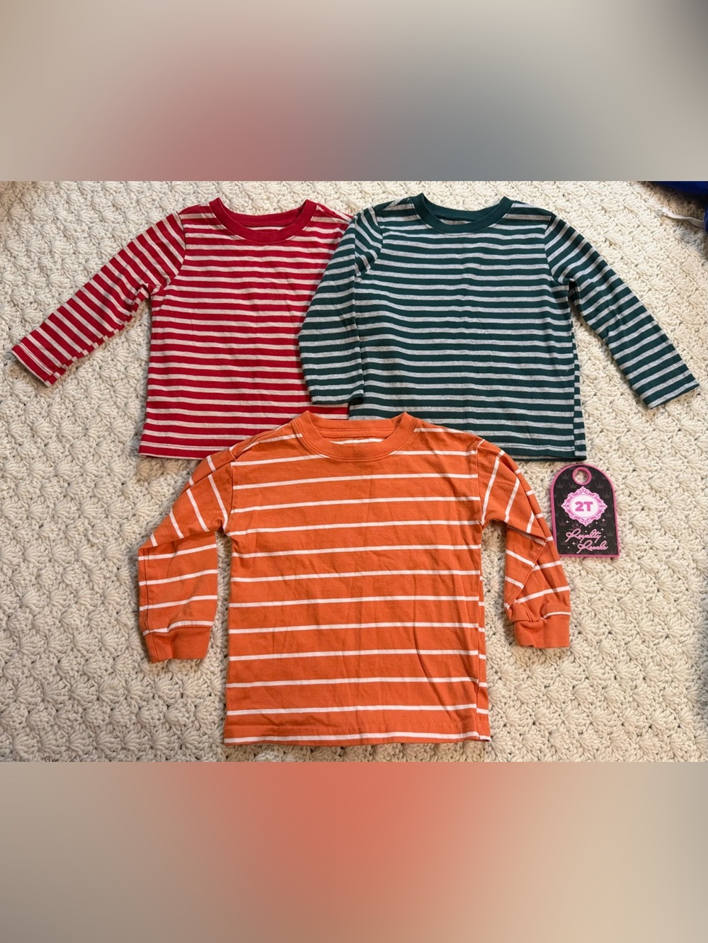 Carter's Striped Long Sleeve Tees in Orange, Red & Green